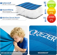 QEZER Ultraleicht Daunenschlafsack 600FP+ Winter Camping Wandern Outdoor - Blue 16°C 2