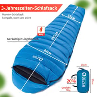 QEZER Ultraleicht Daunenschlafsack 600FP+ Winter Camping Wandern Outdoor - Blue 16°C 3