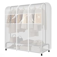 QH7 Priehľadný poťah na stojan na šaty s 2 zipsami, vodeodolný a prachotesný ochranný obal z PEVA, 150x50x150 cm, transparentný 1