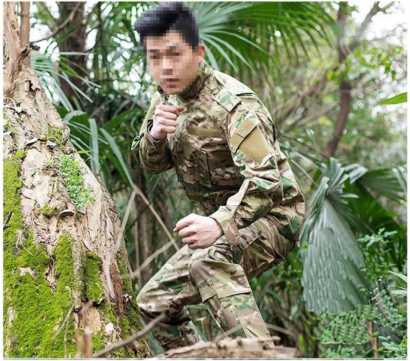 QHIU Taktikai Egyenruha Szett Férfiaknak - Kabát Nadrág Övvel és Kalappal Katonai Terepszínű BDU Airsoft Paintball Túrázás