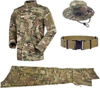 QHIU Taktikai Egyenruha Szett Férfiaknak - Kabát Nadrág Övvel és Kalappal Katonai Terepszínű BDU Airsoft Paintball Túrázás 1