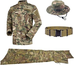 Set uniformă tactică QHIU pentru bărbați - Jachetă, pantaloni cu curea și șapcă, camuflaj militar BDU, pentru Airsoft, Paintball, sporturi outdoor