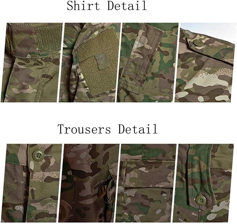 QHIU Taktikai Egyenruha Szett Férfiaknak - Kabát Nadrág Övvel és Kalappal Katonai Terepszínű BDU Airsoft Paintball Túrázás
