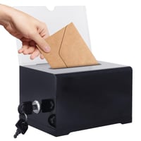 Akrylová darovacia schránka 16x12x10 cm čierna, uzamykateľná volebná urna s kľúčom a zámkom na vizitky, návrhy a tombolu 1