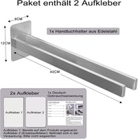 Qiannhee Öntapadós Fali Törülközőtartó 40cm Rozsdamentes Acél Dupla Fekete 3