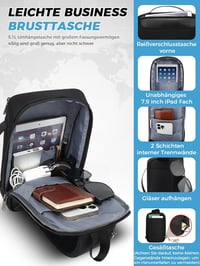 Qianyou vízálló mellcsomag USB töltőporttal, iPad rekesszel, fekete 2