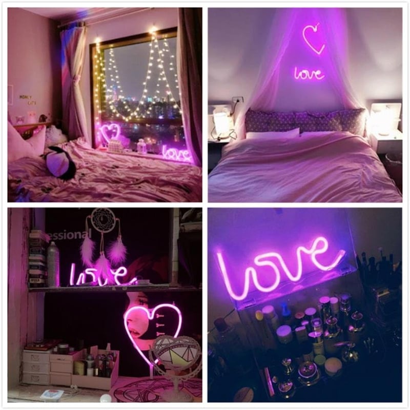 QiaoFei Love Neon Decor de Perete LED Roz - Nuntă, Zi de Naștere, Petrecere