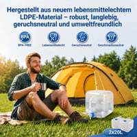 Canistră de apă pliabilă Qibivfo 2x20L cu robinet și mâner, recipient pentru apă potabilă fără BPA pentru camping, drumeții și situații de urgență 2
