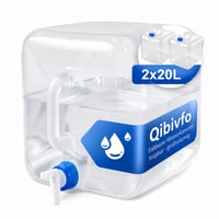 Canistră de apă pliabilă Qibivfo 2x20L cu robinet și mâner, recipient pentru apă potabilă fără BPA pentru camping, drumeții și situații de urgență 1