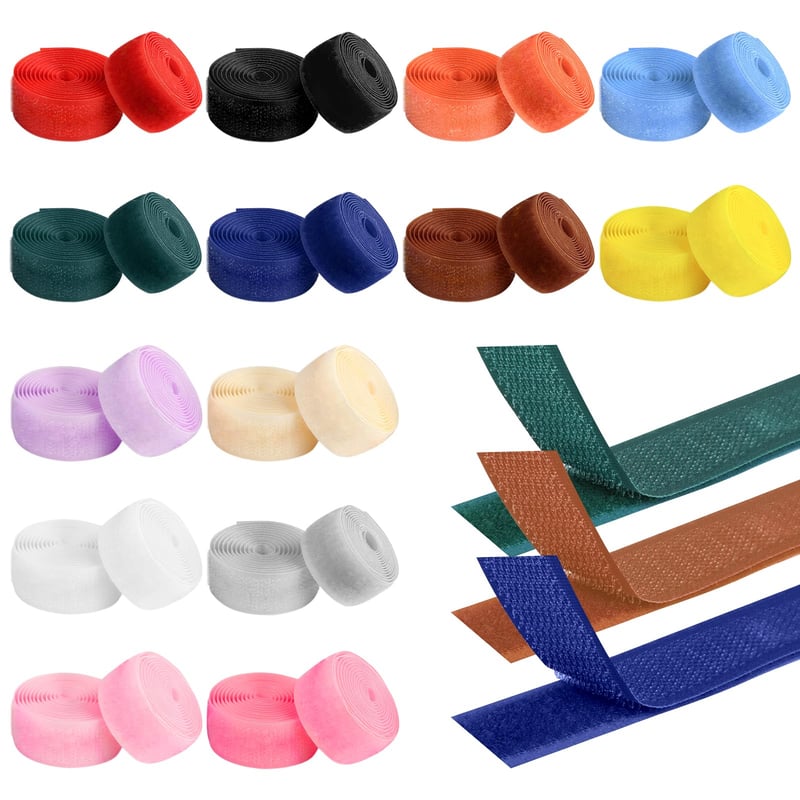 Qichan Suchý zips na šitie, 14 farieb, 20 mm x 1 m, páska so suchým zipsom (háčik a slučka) na textil a DIY projekty, sada 28 kusov