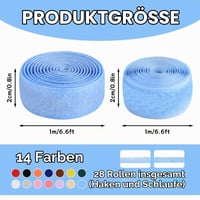 Qichan Suchý zips na šitie, 14 farieb, 20 mm x 1 m, páska so suchým zipsom (háčik a slučka) na textil a DIY projekty, sada 28 kusov 2
