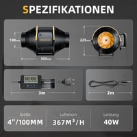 QiCrafe 100mm Intelligens Csatornaventilátor Távirányítóval, Hőmérséklet és Páratartalom Szabályozás 7