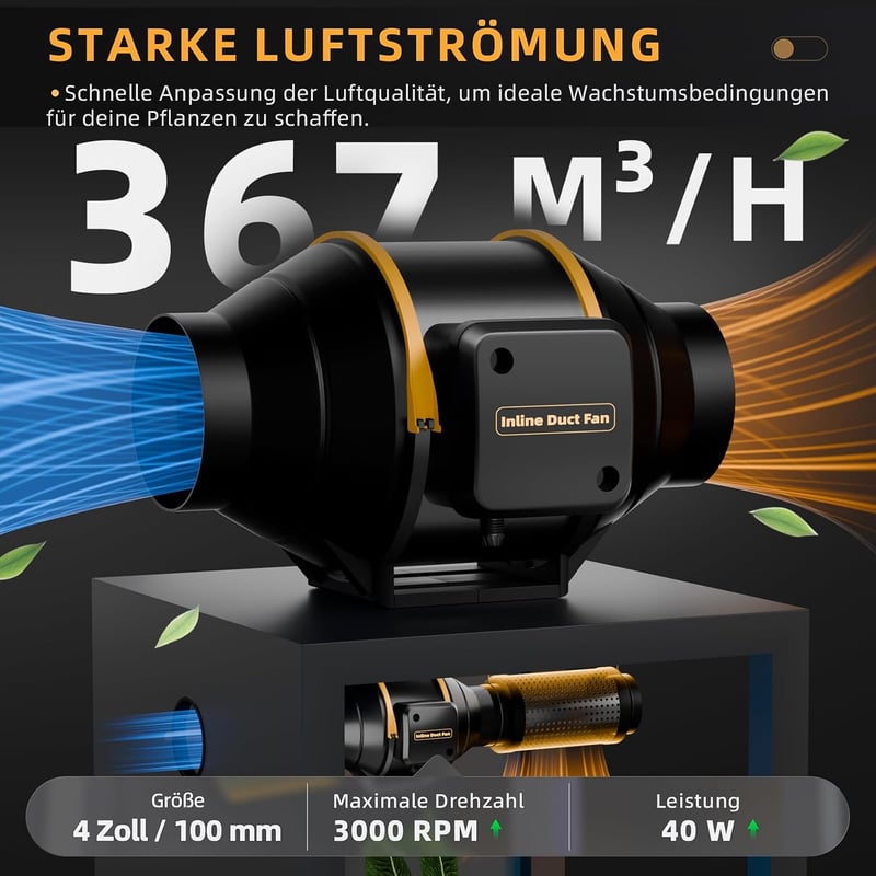 QiCrafe 100mm Intelligens Csatornaventilátor Távirányítóval, Hőmérséklet és Páratartalom Szabályozás