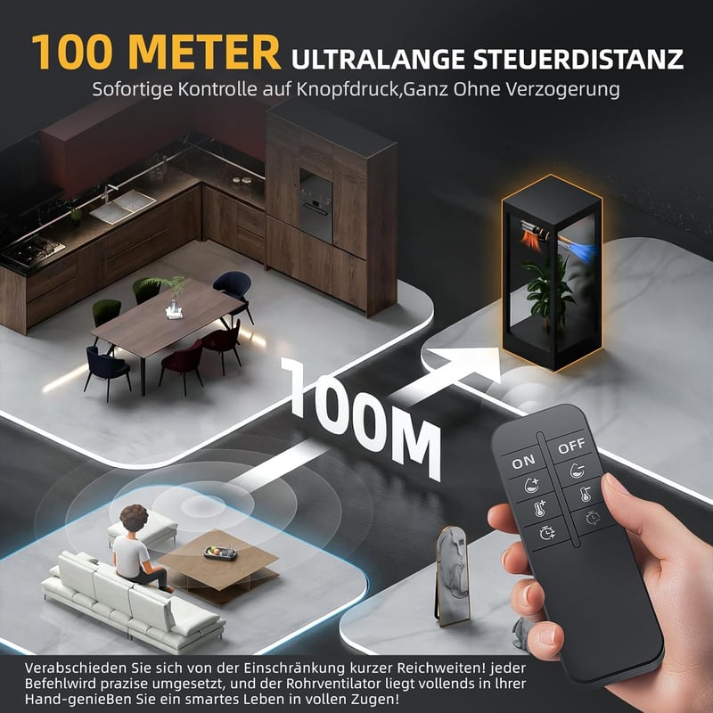 QiCrafe 100mm Intelligens Csatornaventilátor Távirányítóval, Hőmérséklet és Páratartalom Szabályozás