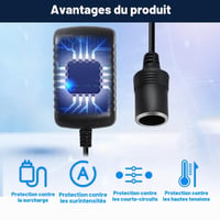 Qilomor 36W sieťový adaptér do autozapaľovača, AC 220V/230V - DC 12V 3A transformátor pre auto ventilátor, vysávač, zvlhčovač a kompresor, čierny 6