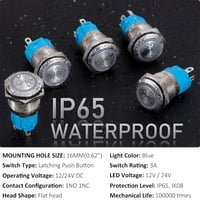 QIMEI-SHOP 16mm vízálló nyomógomb kapcsoló LED 12-24V 3A kék gyűrűvel 5db 2