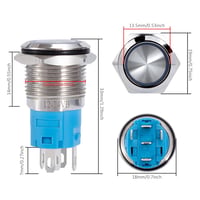 QIMEI-SHOP 16mm vízálló nyomógomb kapcsoló LED 12-24V 3A kék gyűrűvel 5db 5