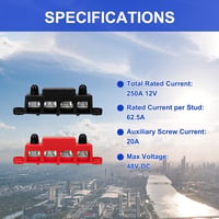 QIMEI-SHOP 250A Busbar 12V-48V DC Elosztóblokk 2db M10 Csatlakozóval 2
