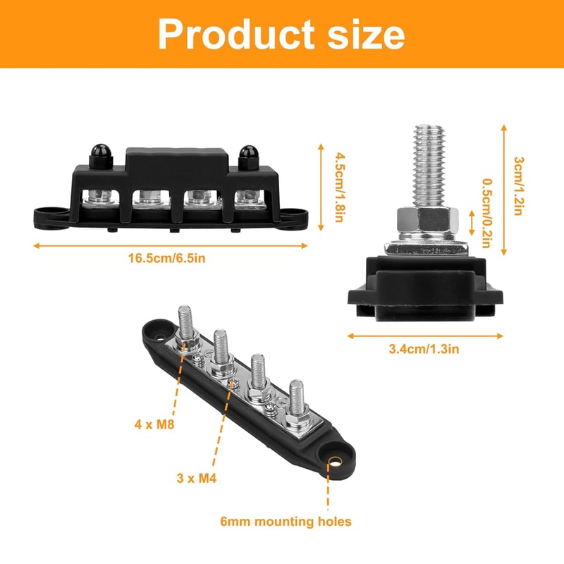 QIMEI-SHOP 250A Busbar 12V-48V DC Elosztóblokk Autó RV Hajó Piros Fekete 2db
