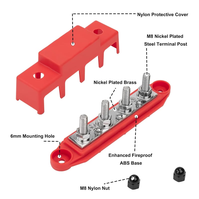 QIMEI-SHOP 250A Busbar 12V-48V DC Elosztóblokk Autó RV Hajó Piros Fekete 2db