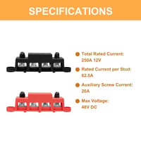 QIMEI-SHOP 250A Busbar 12V-48V DC Elosztóblokk Autó RV Hajó Piros Fekete 2db 2