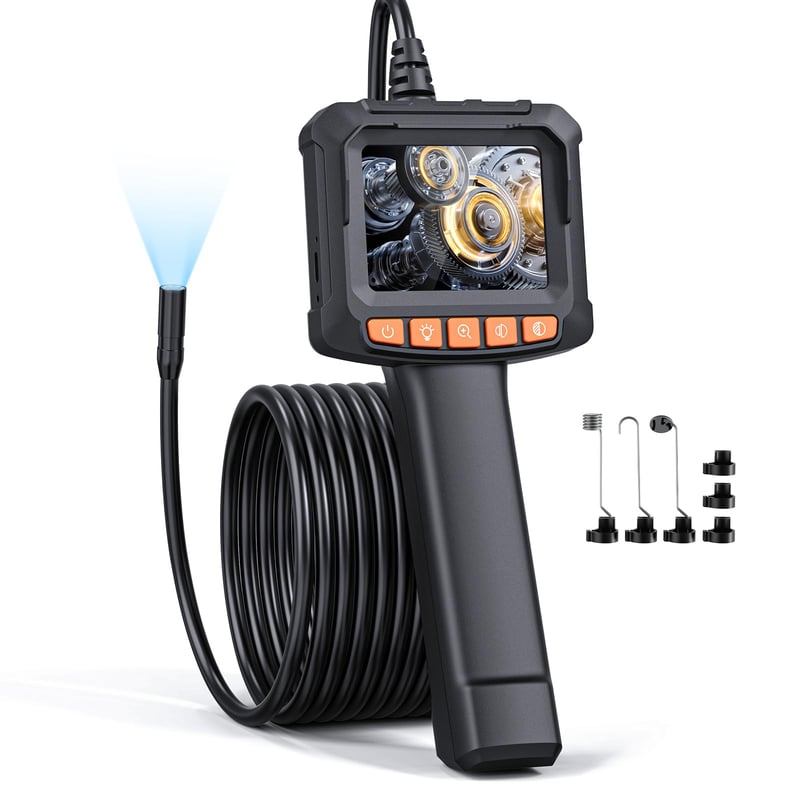 Endoskopická kamera Qimic so svetlom, 1080P HD, 8 LED diód, 2,4-palcový IPS displej, IP67, 2x zoom, polotuhý kábel 5 m, 2000 mAh batéria