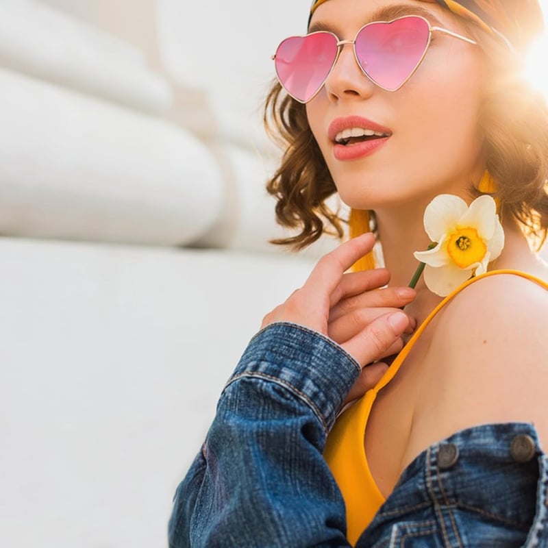 QincLing Hippie Szív Napszemüveg Retro Vintage Kék Piros Uniszex Napszemüveg
