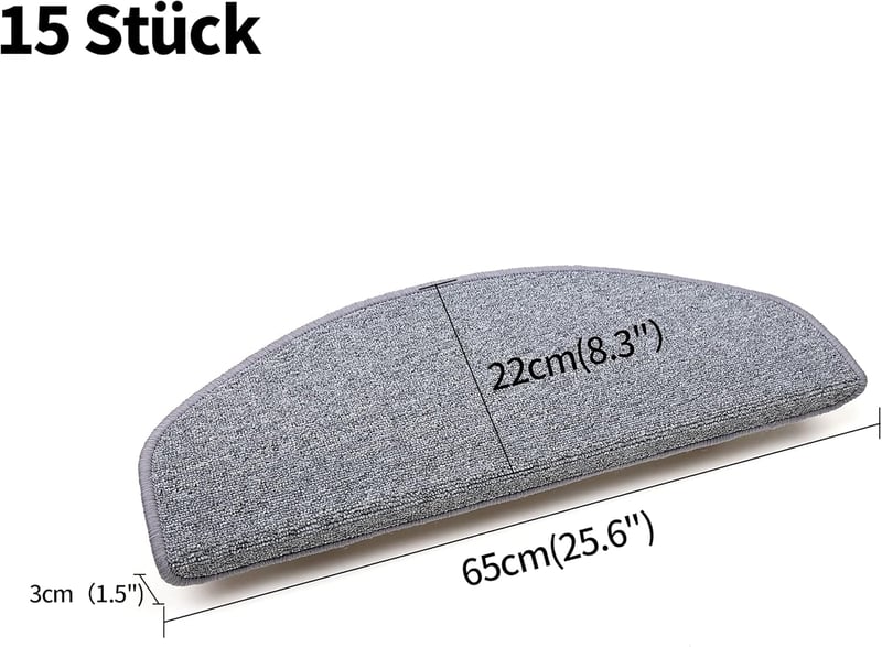 Qingbei Rina 22x65 cm Lépcsőszőnyeg 15 db Szürke Csúszásmentes Ragasztós Szőnyeg Lépcsőhöz