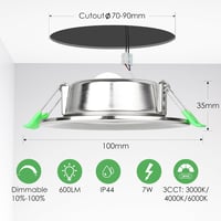 Qingmiao LED Beépíthető Spotlámpa 7W Dimmelhető IP44 Fürdőszoba Konyha 6db Ezüst 2