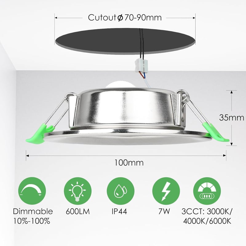 Qingmiao LED Beépíthető Spotlámpa 7W Dimmelhető IP44 Fürdőszoba Konyha 6db Ezüst