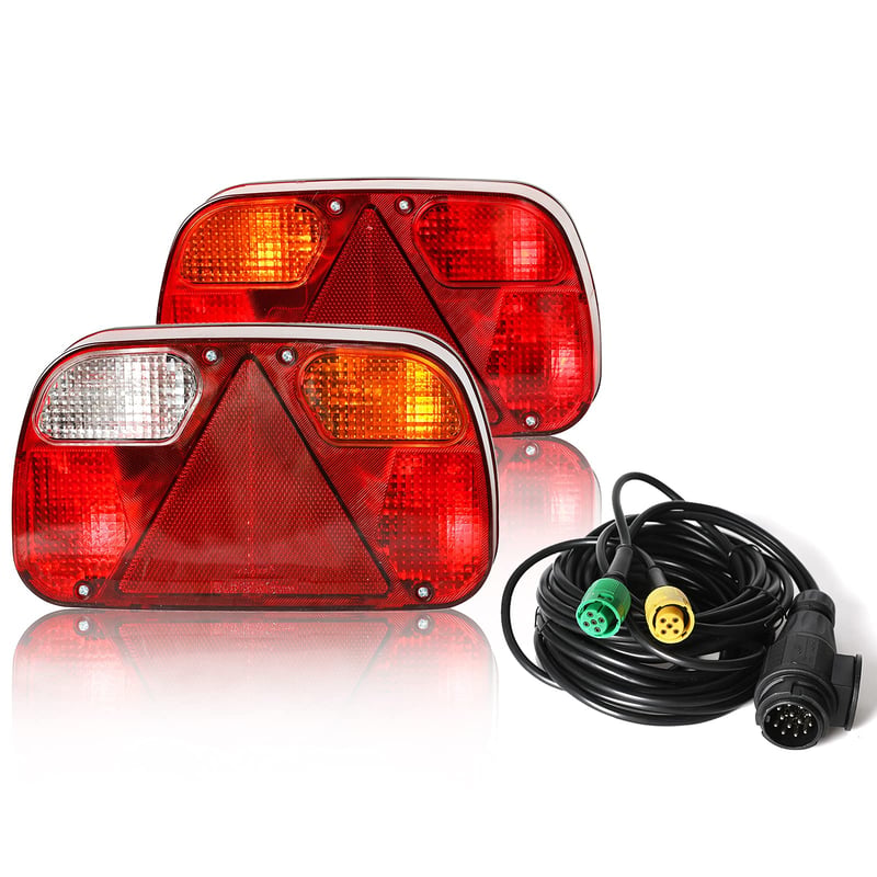 Qiping Set Stražnjih Svjetala za Kamion 2 kom E-oznaka 12V Rasvjeta Prikolice Lijevo/Desno 5,5m Kabel 13-polni Utikač