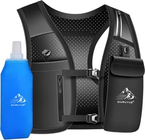 Vestă de alergare QIURUYUE cu bidon de apă de 500 ml și suport pentru telefon - negru