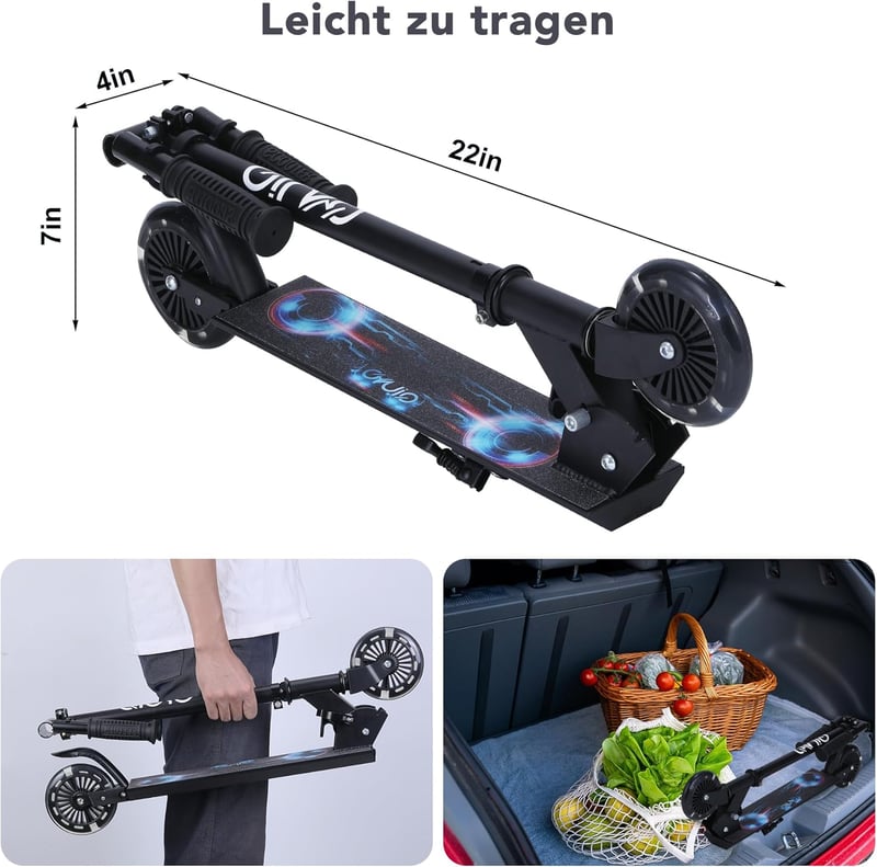 Qiuyo Összecsukható Roller 4-7 Éves Gyerekeknek, LED Világító Kerekek, Állítható Magasság