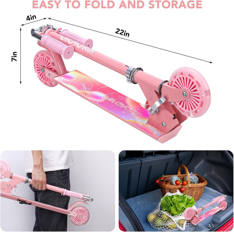 Qiuyo U Roller 4-7 Éves Gyerekeknek, LED Kerekek, Fékes, Magasságállítható