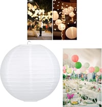 QIXINHANG Abajur rotund alb din hârtie, stil clasic cu nervuri de bambus, decorațiune de 20 cm (8 inch) pentru grădină, nuntă și evenimente 8