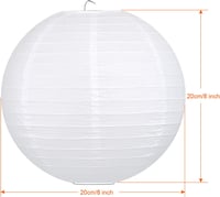 QIXINHANG Abajur rotund alb din hârtie, stil clasic cu nervuri de bambus, decorațiune de 20 cm (8 inch) pentru grădină, nuntă și evenimente 4