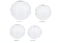 QIXINHANG Abajur rotund alb din hârtie, stil clasic cu nervuri de bambus, decorațiune de 20 cm (8 inch) pentru grădină, nuntă și evenimente 9
