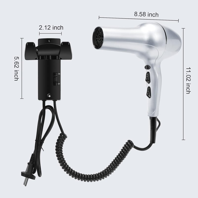 QL Ionos Hajszárító Fali Tartóval és Diffúzorral - 2200W AC Kefementes Motor, 3 Hőfokozat, Ezüst, Szalonminőség