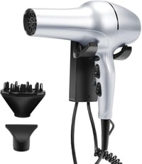 QL Ionos Hajszárító Fali Tartóval és Diffúzorral - 2200W AC Kefementes Motor, 3 Hőfokozat, Ezüst, Szalonminőség 1