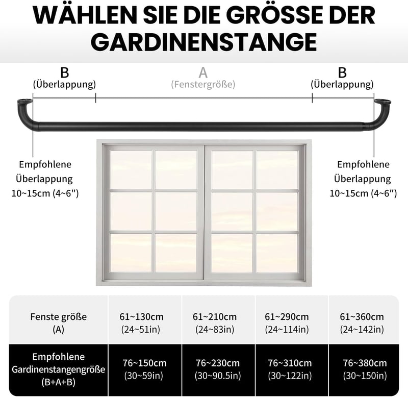 Qlfyuu fekete fém függönykarnis 76-310 cm, 25 mm átmérő, szobához és nappalihoz