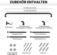 Qlfyuu fém függönyrúd, kihúzható 76-230 cm, 25 mm átmérő - fekete 5