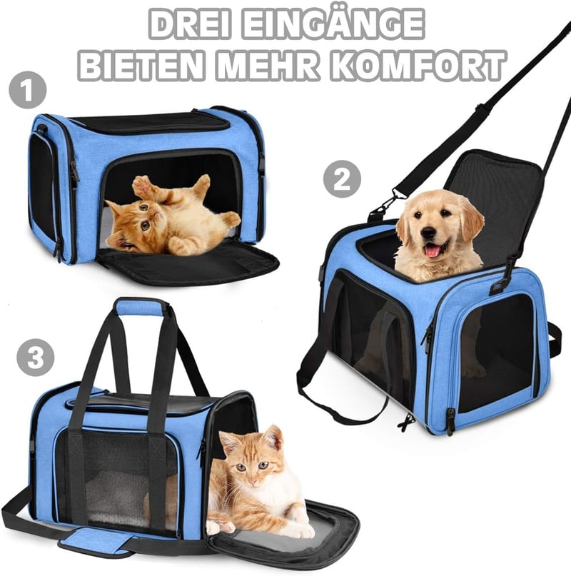 Qlfyuu összecsukható háziállat szállító box közepes kis kedvenceknek 25kg kék nagy