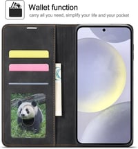 QLTYPRI Samsung Galaxy S25 flip bőrtok kártyatartóval és állvánnyal – fekete 2
