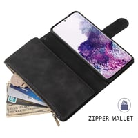 Husă tip portofel din piele QLTYPRI pentru Samsung Galaxy A16 4G/5G, cu 6 compartimente pentru carduri și buzunar cu fermoar - negru 3