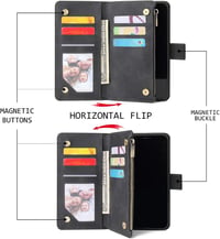 Husă tip portofel din piele QLTYPRI pentru Samsung Galaxy A16 4G/5G, cu 6 compartimente pentru carduri și buzunar cu fermoar - negru 5