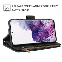 Husă tip portofel din piele QLTYPRI pentru Samsung Galaxy A16 4G/5G, cu 6 compartimente pentru carduri și buzunar cu fermoar - negru 4