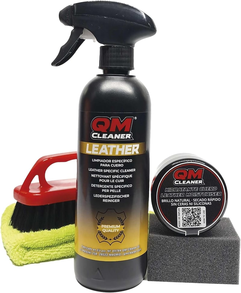 QM Cleaner bőrtisztító és bőrápoló szett autóhoz mikroszálas kendővel