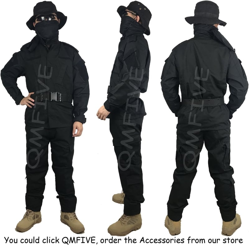 QMFIVE Fekete taktikai BDU egyenruha férfiaknak XXL Soft Air dzseki és nadrág – Army, airsoft,