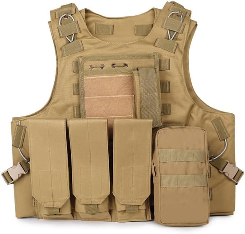 QMFIVE MOLLE RRV Taktikai Mellény Pouchokkal Airsoft Vadászat Kiképzéshez - M, tan