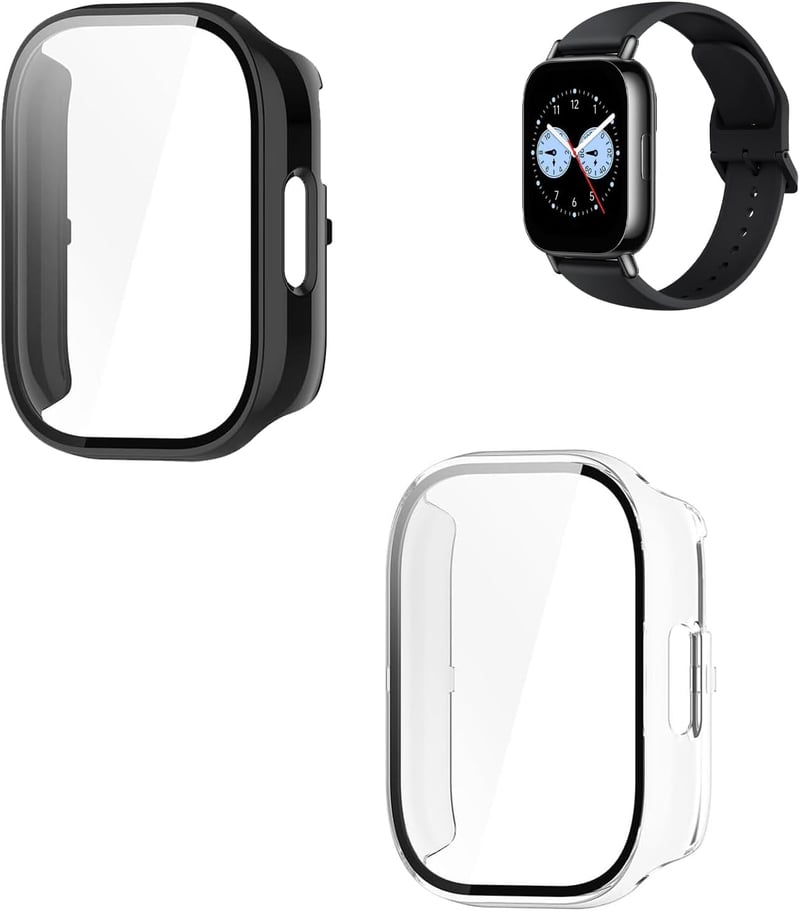 Qneneam védőtok kijelzővédő fóliával Xiaomi Redmi Watch 5 Lite-hoz - fekete/átlátszó (2 db)